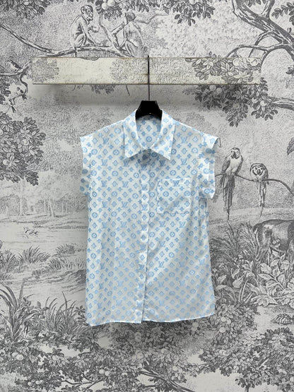 LV 25 Retro Hong Kong Small Flying Sleeve Shirt Pink Black Blue Viscose Rayon