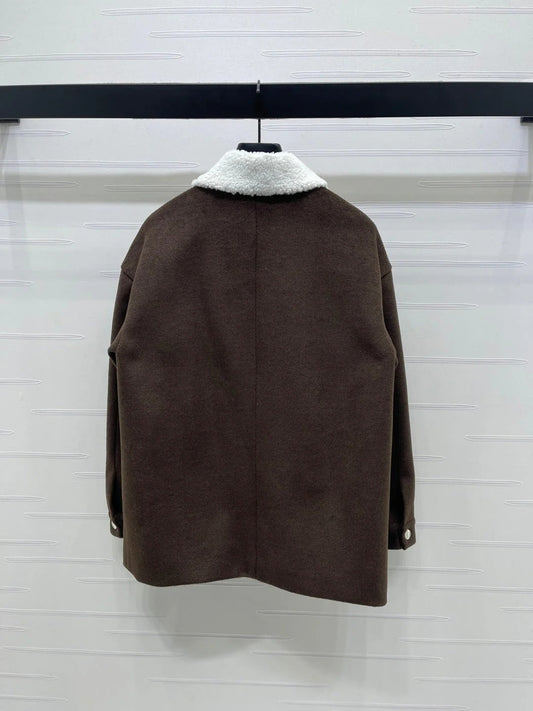 LV 25S KNITTED CARDIGAN WITH SHEARLING COLLAR 0153