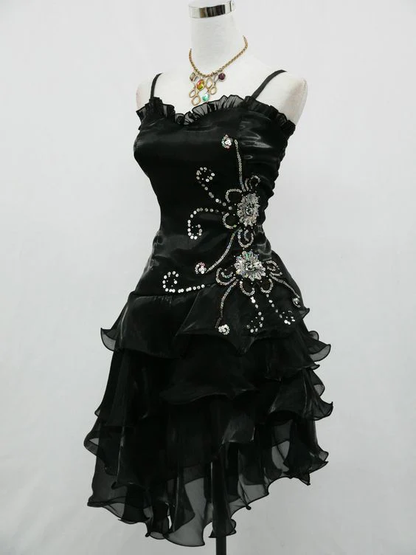A Line Black Ruffle Short Prom Dress Homecoming Dresses
