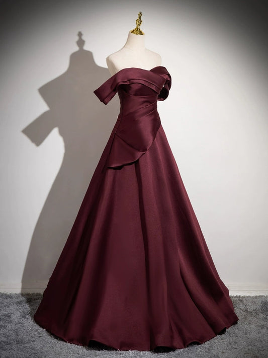 Simple Off The Shoulder Burgundy Long Prom Dress Outfit Wedding Guest
