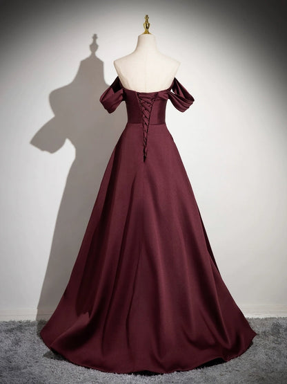 Simple Off The Shoulder Burgundy Long Prom Dress Outfit Wedding Guest