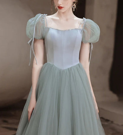 Sweetheart Tulle A-line Simple Beaded Evening Party Dress Long Prom Dress Formal Dress Wholesale