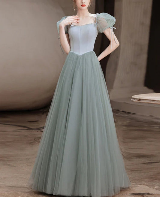 Sweetheart Tulle A-line Simple Beaded Evening Party Dress Long Prom Dress Formal Dress Wholesale