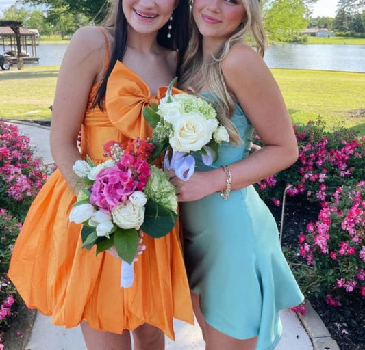 omberprom Lovely Orange A-Line Spaghetti Straps Homecoming Dress Cute Party Dress With Bow Wholesale