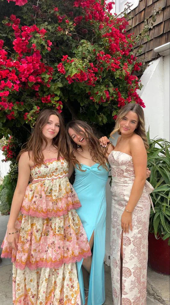 Orange Fashion Sweet Floral Layered Lace Long Prom Dress Prom Gowns Garden Prom Dresses