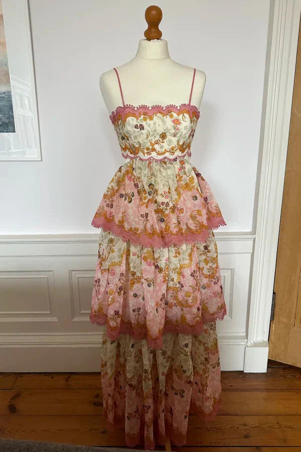 Orange Fashion Sweet Floral Layered Lace Long Prom Dress Prom Gowns Garden Prom Dresses