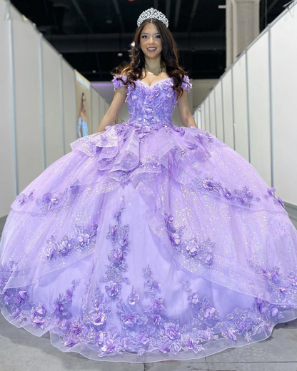 Light Blue Sparkly Off The Shoulder Appliques Prom Dress Quinceanera Dress Sweet 16 Prom Dresses Ball Gowns