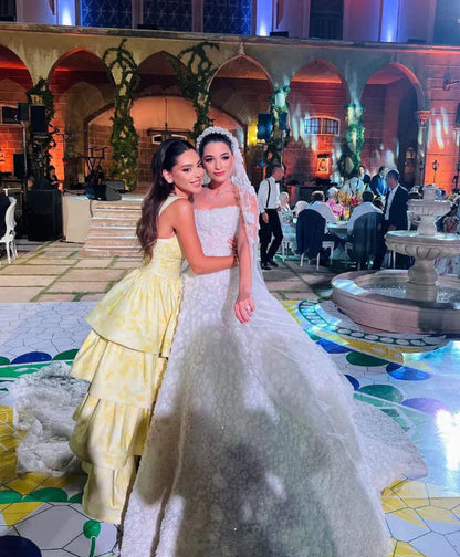 Light Yellow Ruffle Tiered A-Line Long Prom Dresses Prom Gowns Prom Gowns
