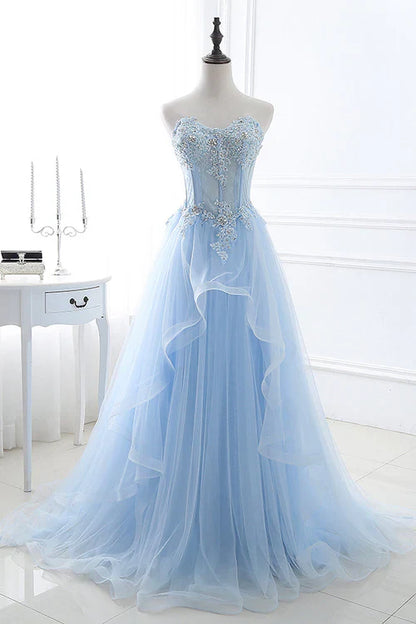 omberprom Fashion Light Blue Evening Dress Long Prom Dress A Line Off Shoulder Elegant