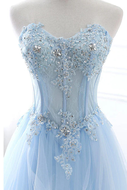 omberprom Fashion Light Blue Evening Dress Long Prom Dress A Line Off Shoulder Elegant