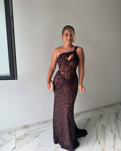 Modest Lace Prom Dresses Long Sleeves Formal Gown
