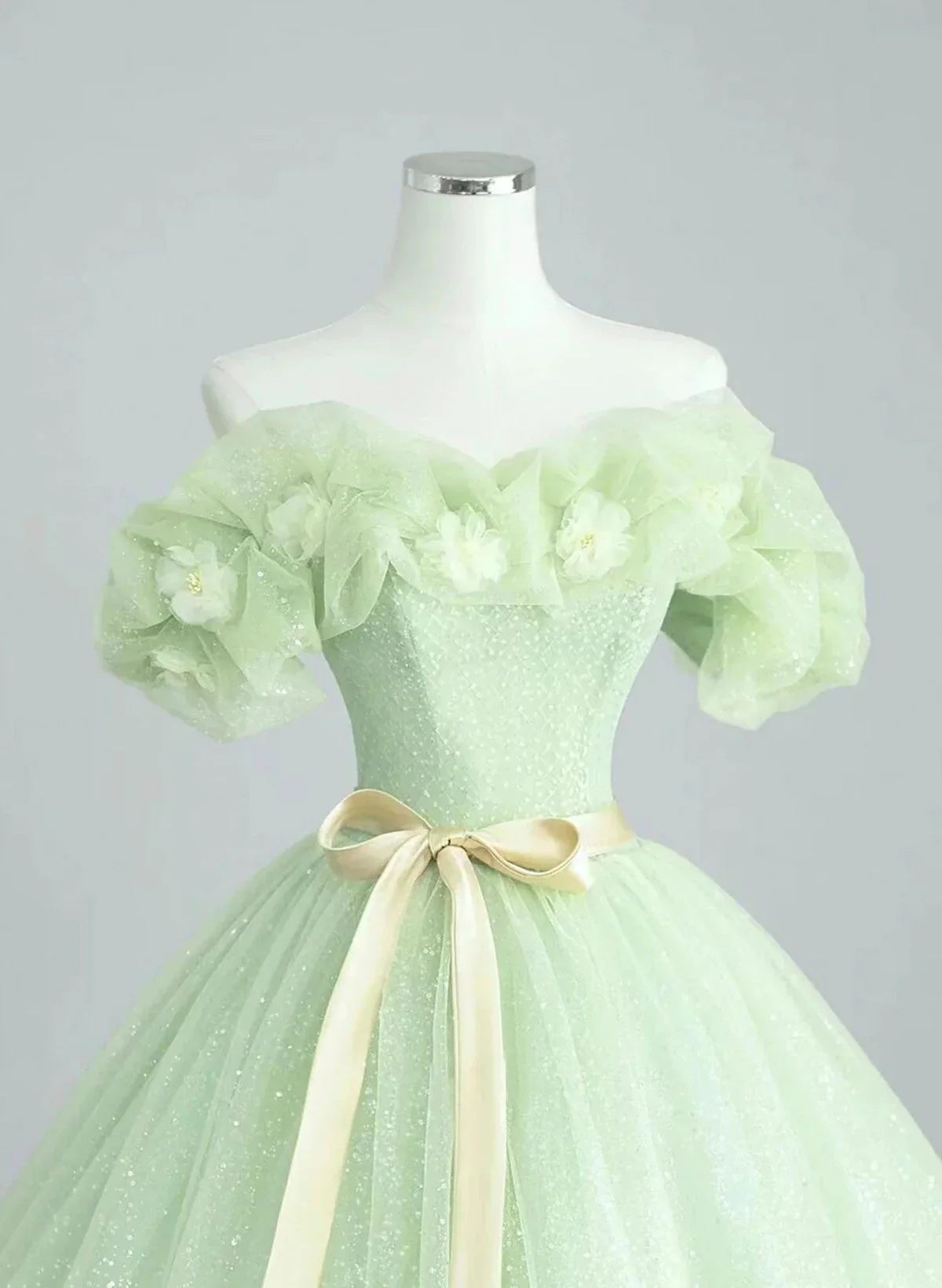 Cute Green Tulle Ball Gown Sweetheart Party Dress, Green Shiny Tulle Prom Dress TP1005