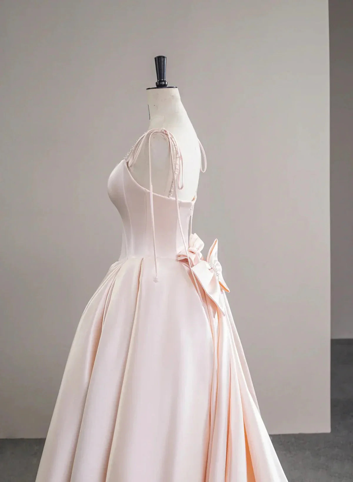 Pink Satin Straps Long Formal Dress with Bow, Pink Satin Prom Dress Party Dress TP1010