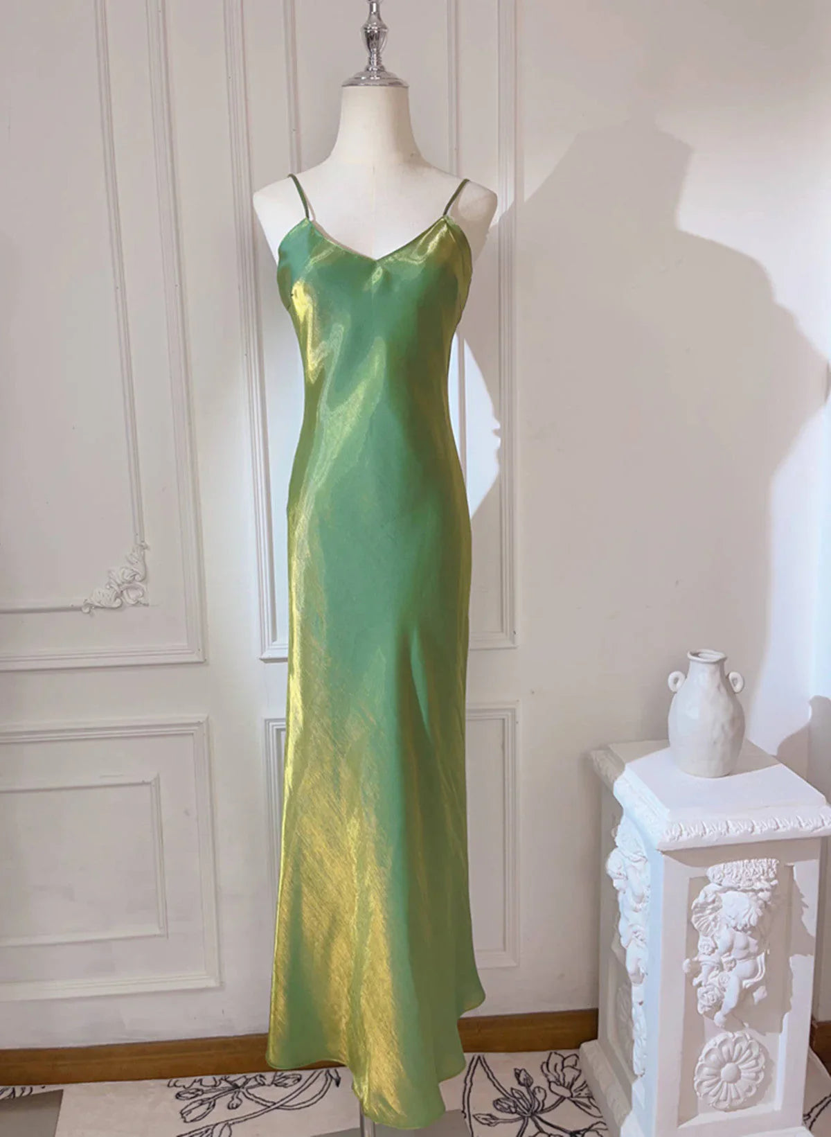 Lovely Green Straps Long Formal Dress, Green Satin Party Dress Evening Dress TP1028
