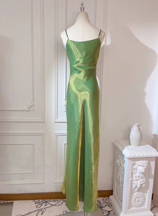 Lovely Green Straps Long Formal Dress, Green Satin Party Dress Evening Dress TP1028