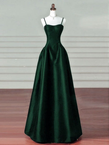 Retro A-Line Navy Blue Satin Spaghetti Straps Long Formal Dress Prom Dress Evening Dress TP1030