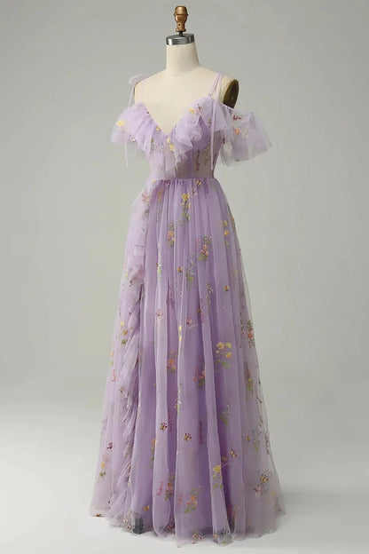 Light Purple V-neckline Straps Long Formal Dress, A-line Purple Prom Dress TP1031