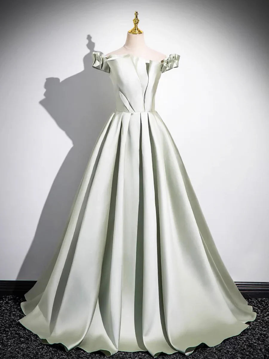 Light Green Long A-Line Princess Dress, Beautiful Off the Shoulder Evening Prom Dress TP104