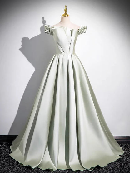 Light Green Long A-Line Princess Dress, Beautiful Off the Shoulder Evening Prom Dress TP104