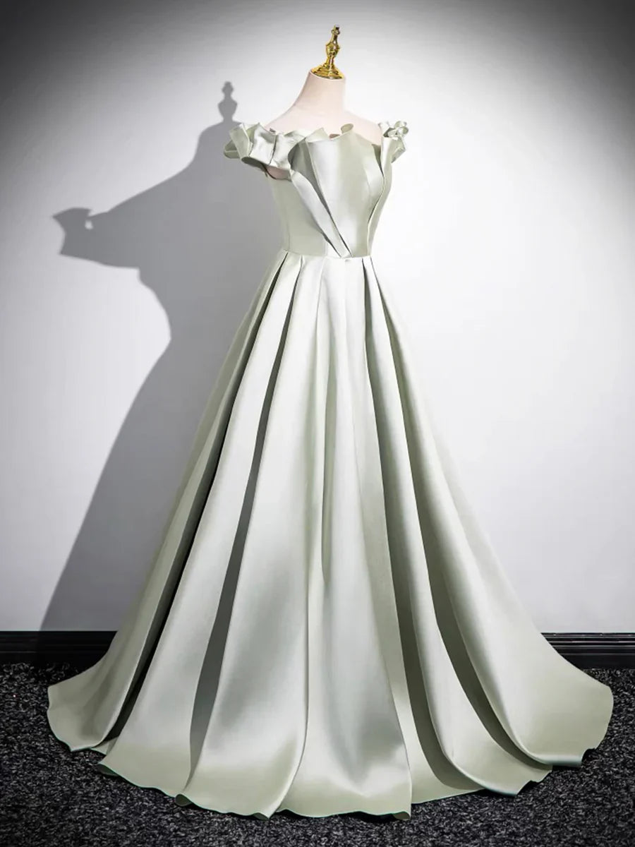Light Green Long A-Line Princess Dress, Beautiful Off the Shoulder Evening Prom Dress TP104