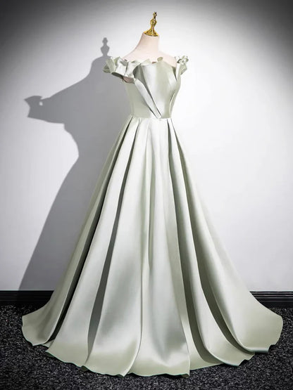 Light Green Long A-Line Princess Dress, Beautiful Off the Shoulder Evening Prom Dress TP104
