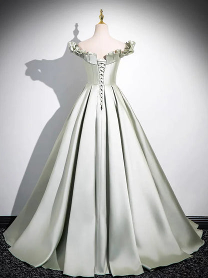 Light Green Long A-Line Princess Dress, Beautiful Off the Shoulder Evening Prom Dress TP104