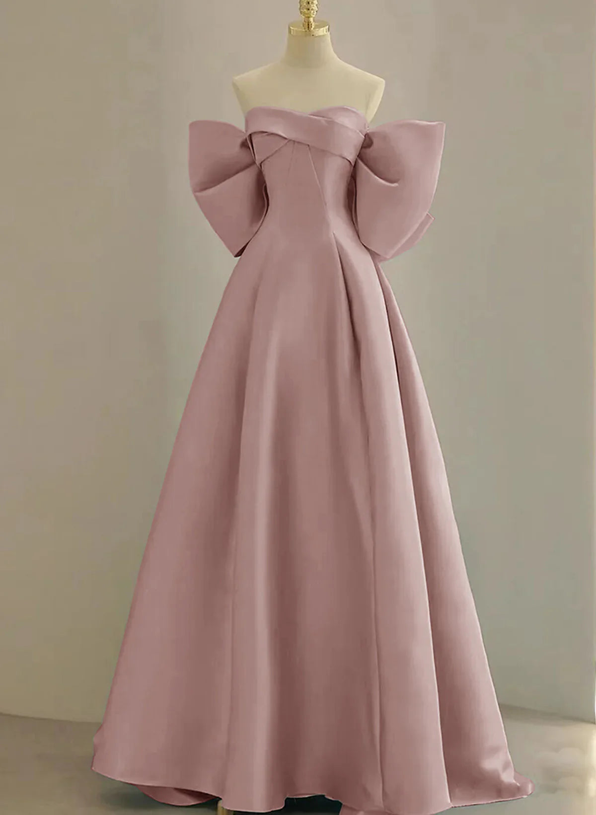 Pink Off Shoulder Satin Long Simple Party Dress, Pink Satin Evening Dress TP1059