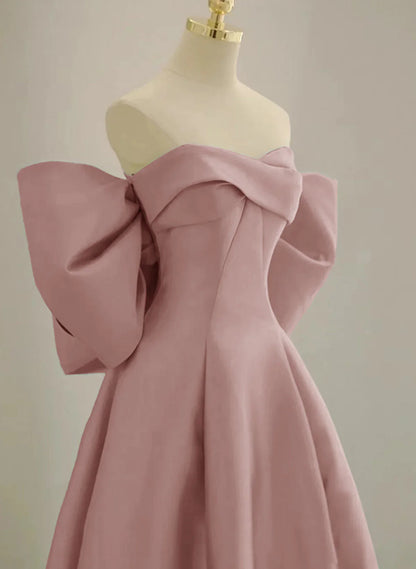 Pink Off Shoulder Satin Long Simple Party Dress, Pink Satin Evening Dress TP1059