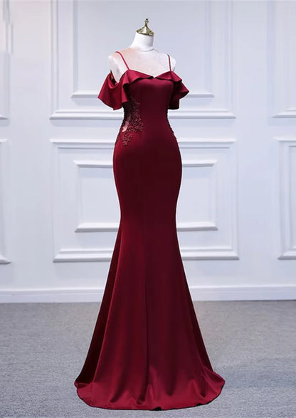 Wine Red Mermaid Off Shoulder Long Party Dress, Off Shoulder Mermaid Prom Dress TP1069