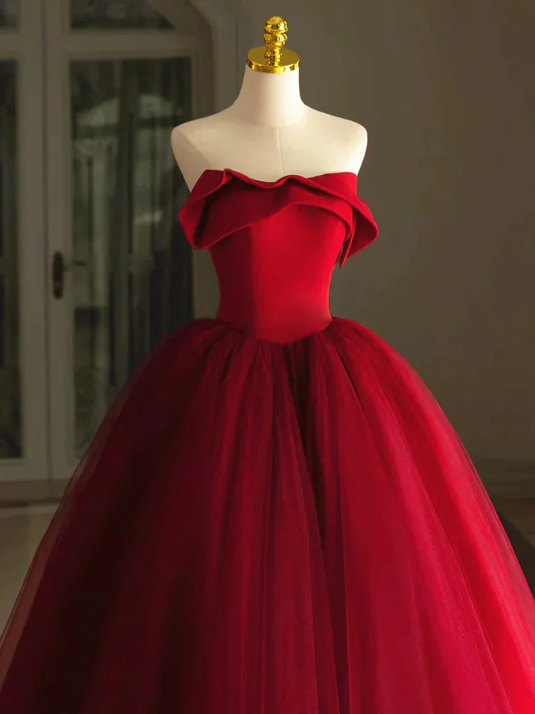 Red Tulle Long Scoop Long Prom Dress Party Dress, Red Evening Dress TP1072
