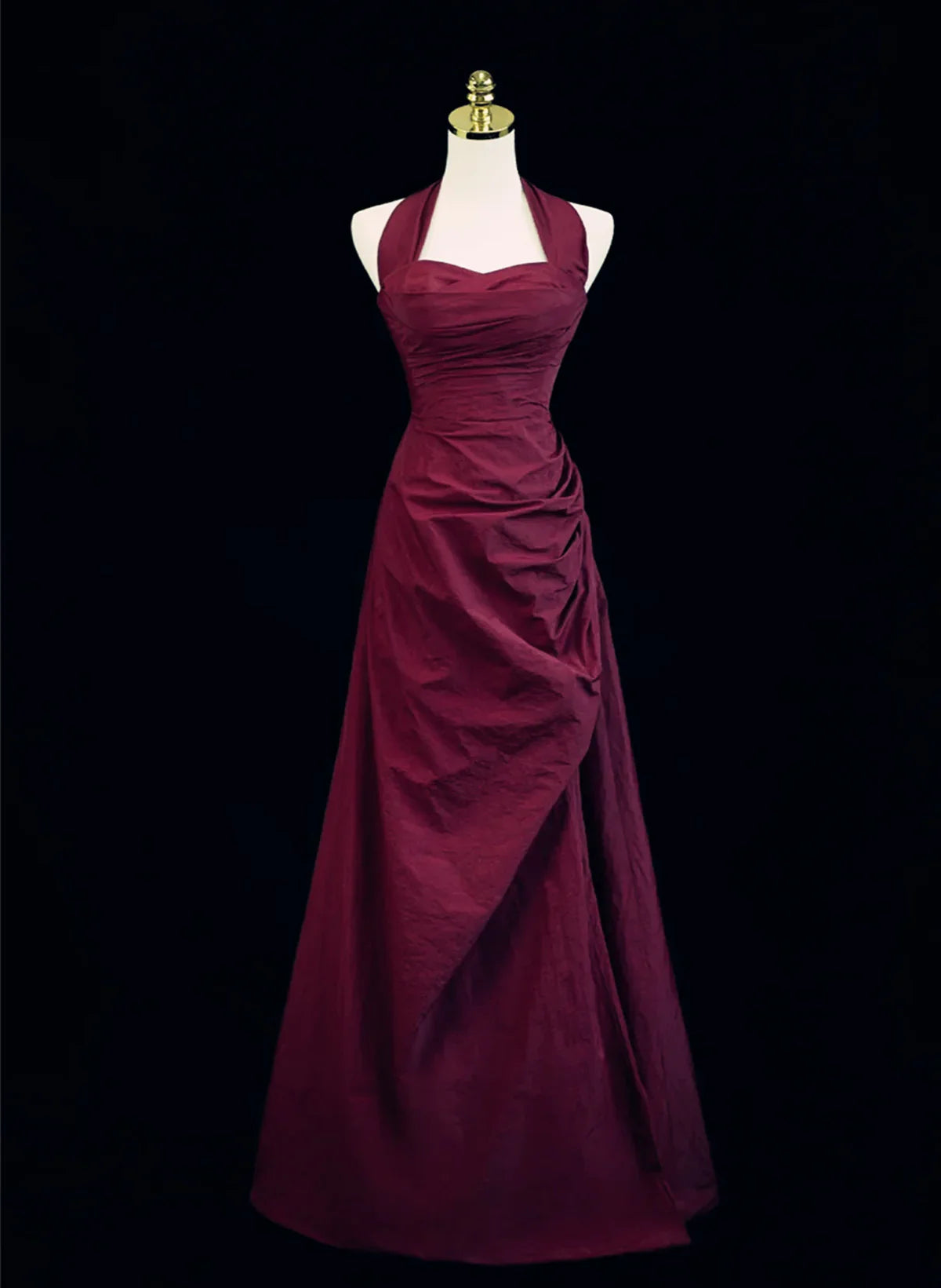 Wine Red A-Line Halter Vintage Style Prom Dress, Wine Red Long Evening Dress TP1074