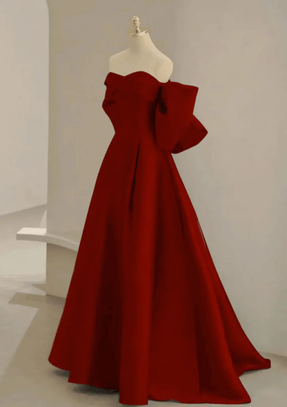 Wine Red Satin Sweetheart Long A-Line Prom Dress, Wine Red Evening Dress TP1076