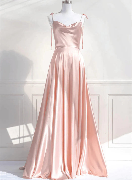 Cute A-Line Pink Satin Straps Sweetheart Prom Dress, Pink Satin Party Dress Evening Dress TP1080