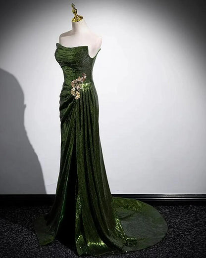 A-line Green Sequins Mermaid Long Party Dress, Mermaid Sequins Green Prom Dress TP1097