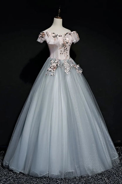 Off Shoulder Long Off Shoulder Party Dress, Tulle Sweet 16 Dress Formal Gown TP1100