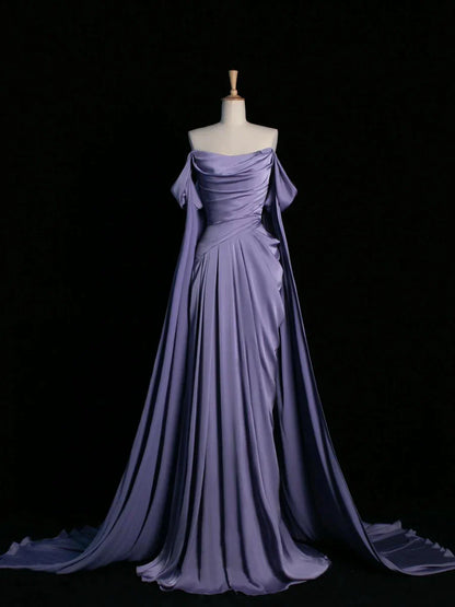 Elegant Satin Long Prom Dress, Purple Draped Bodice Formal Party Dress TP120