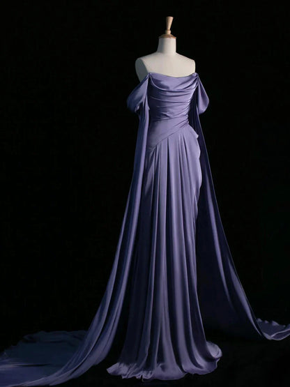Elegant Satin Long Prom Dress, Purple Draped Bodice Formal Party Dress TP120