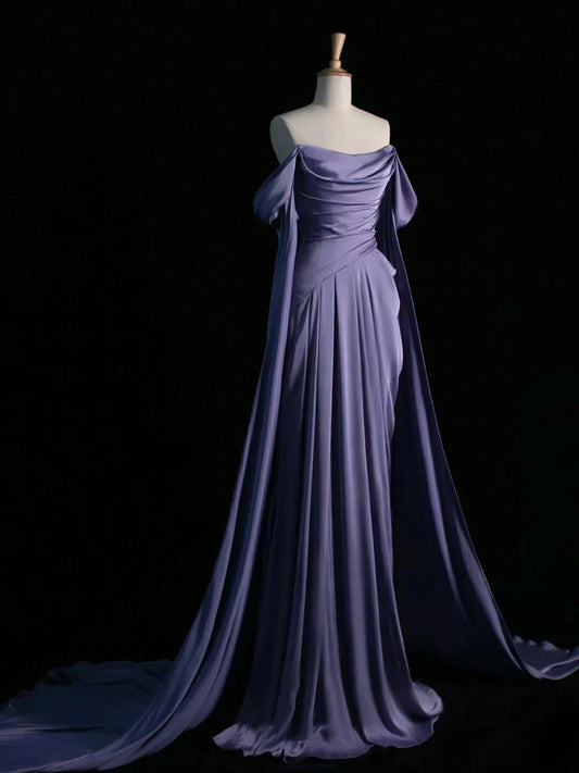 Elegant Satin Long Prom Dress, Purple Draped Bodice Formal Party Dress TP120