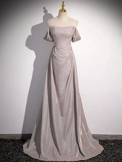 Simple Sequins Ruffle Long Evening Dresses, Off the Shoulder Formal Party Dresses TP166