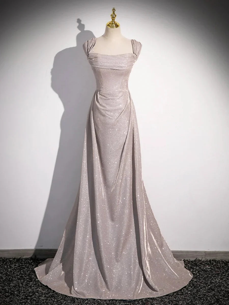 Simple Sequins Ruffle Long Evening Dresses, Off the Shoulder Formal Party Dresses TP166