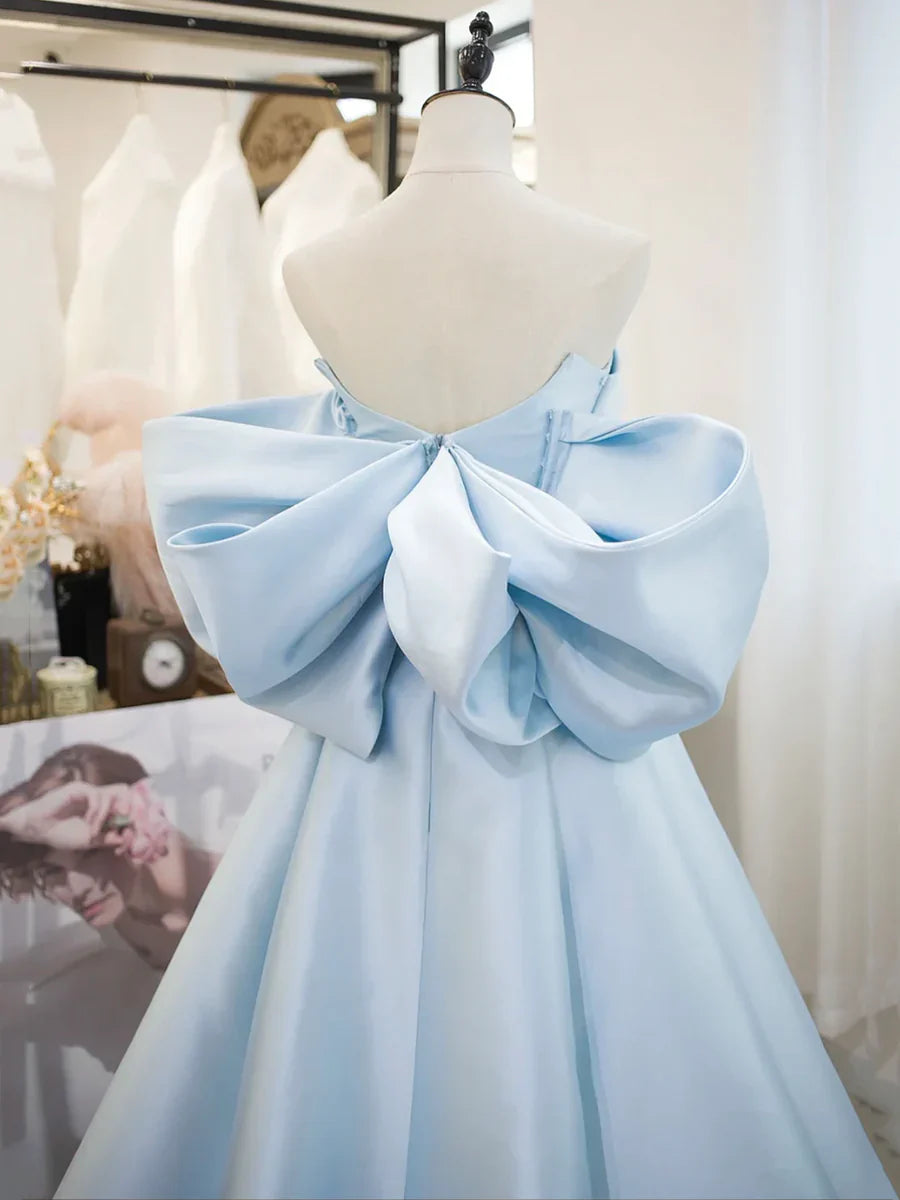 Blue Satin Long Prom Dress, A-Line Off the Shoulder Evening Party Dress TP217