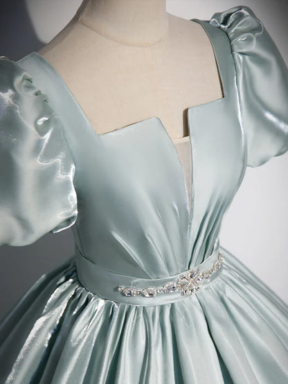 Beautiful Satin Floor Length Prom Dress, A-Line Short Sleeve Evening Party Dress TP246