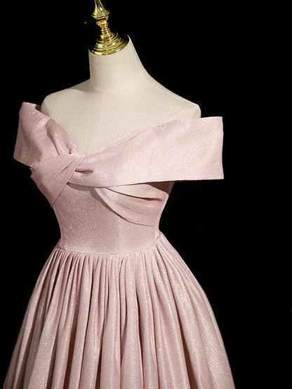 Pink Gradient Shiny Floor Length Prom Dress, Off Shoulder A-Line Evening Party Dress  TP254