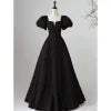 Lovely Satin Floor Length Short Sleeves Party Dress, A-Line Evening Party Dress  TP260