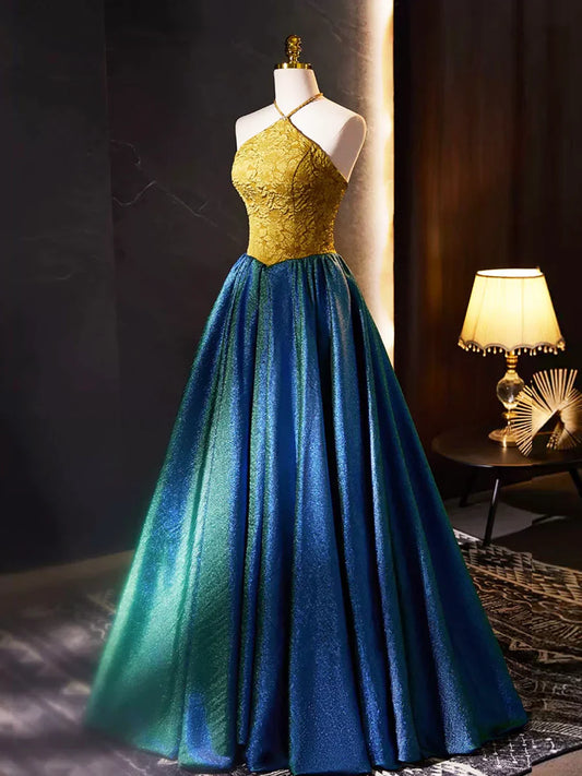 Retro Halter Neck Long Prom Dress, Elegant A-Line Evening Party Dress  TP279