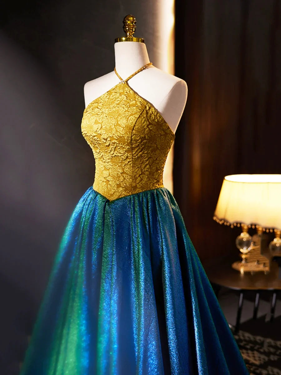 Retro Halter Neck Long Prom Dress, Elegant A-Line Evening Party Dress  TP279
