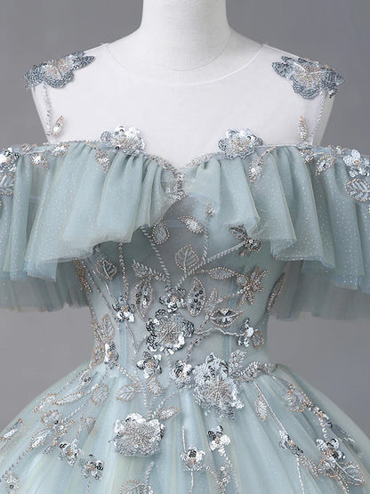 Beautiful Tulle Sequins Long Formal Dresses, A-Line Evening Dresses  TP331