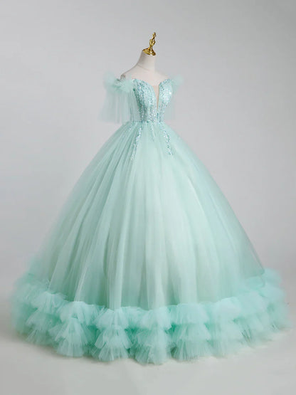 Beautiful Tulle Sequins Long Ball Gown, A-Line Tulle Sweet 16 Dress  TP338