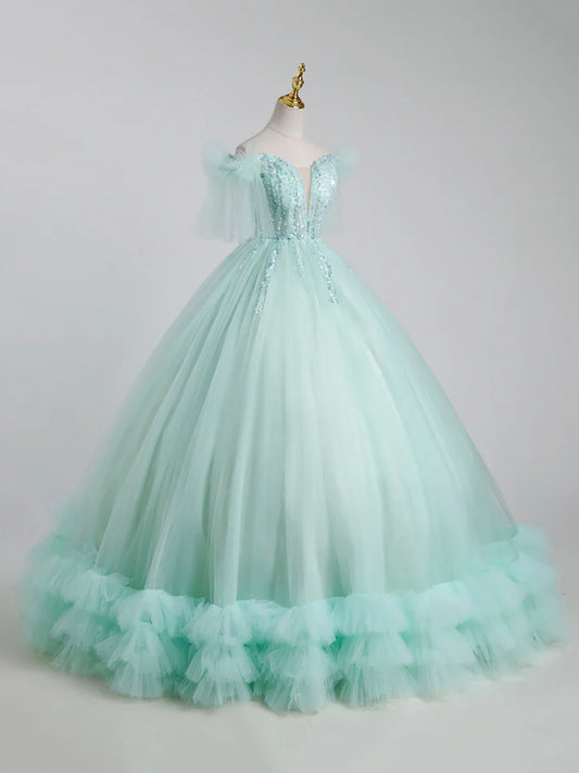 Beautiful Tulle Sequins Long Ball Gown, A-Line Tulle Sweet 16 Dress  TP338