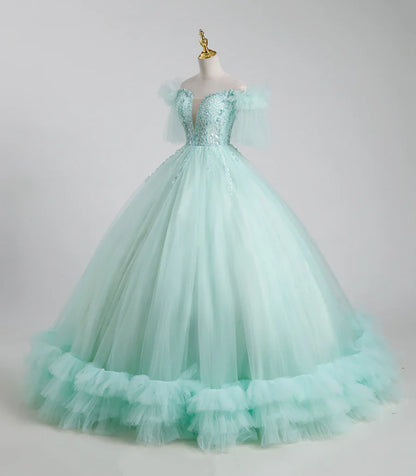Beautiful Tulle Sequins Long Ball Gown, A-Line Tulle Sweet 16 Dress  TP338